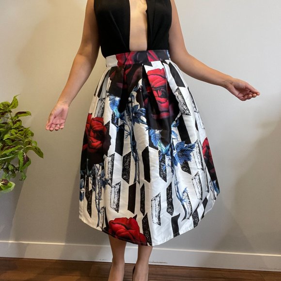 Floral Lined Puffy Midi Skirt -L- - Picture 7 of 11